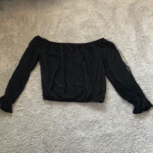 Black off the shoulder blouse with open sleeves